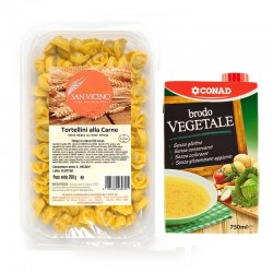Tortellini alla Carne (San Vicino)250gr  + Brodo Vegetale (Conad)750ml